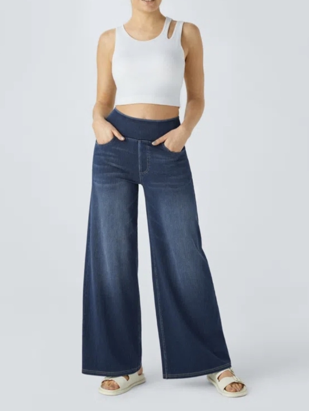 Halara Flex™ Denim High Waisted Pockets Baggy Wide Leg Washed Jeans Medium